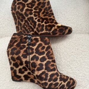 Christian Louboutin Leopard Pony Hair Wedge Booties – Size 37.5 (US 7.5)